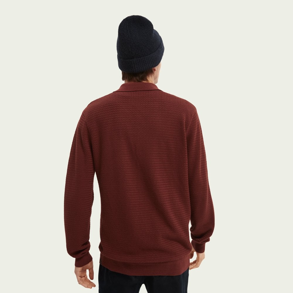 Long-Sleeve Knitted Polo - Burgundy