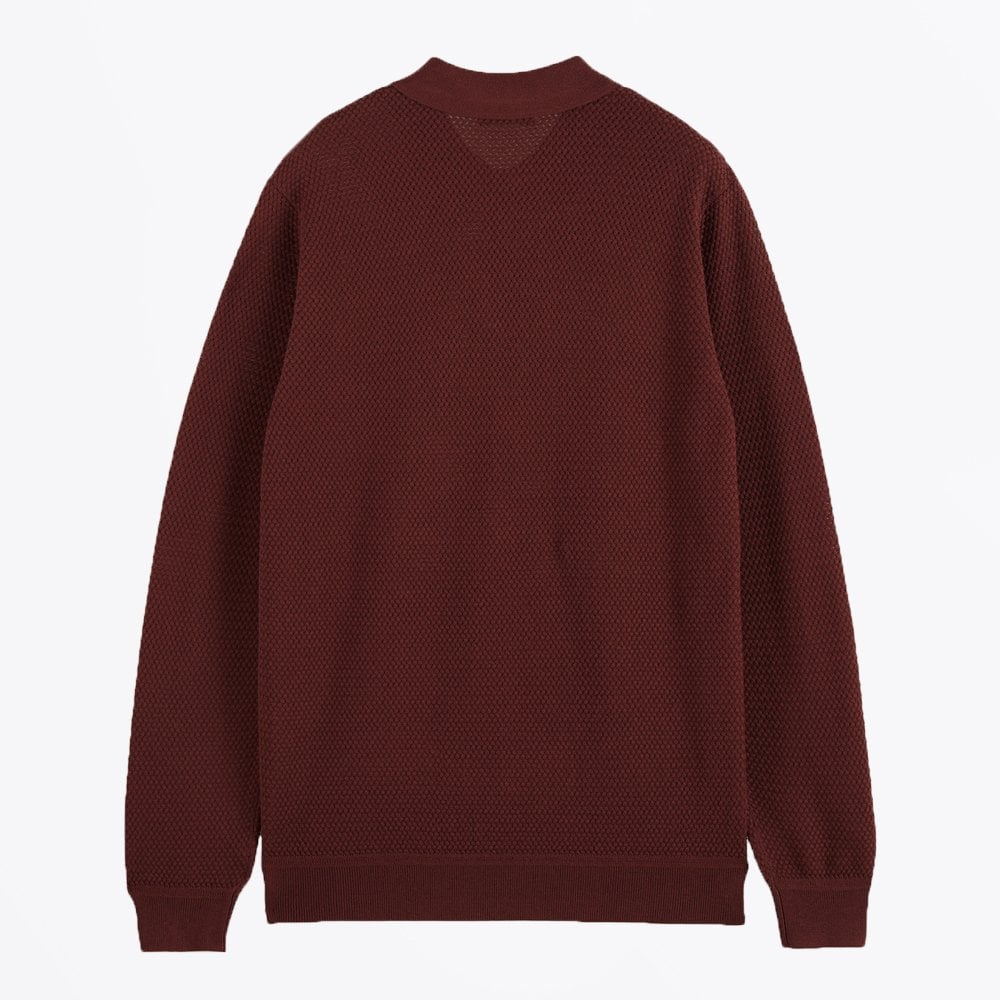 Long-Sleeve Knitted Polo - Burgundy
