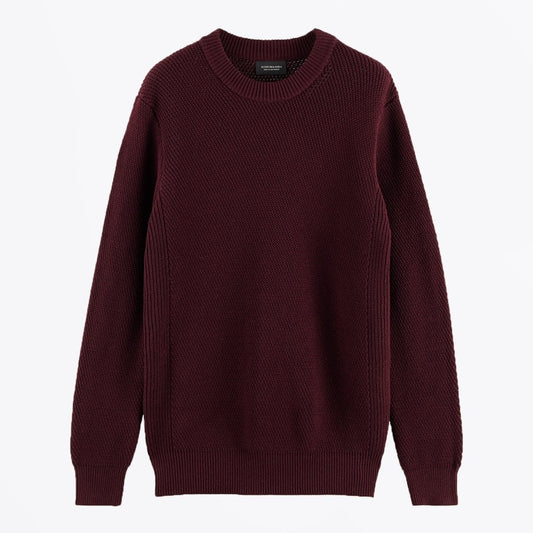 Knitted Crew-Neck Pullover - Burgundy