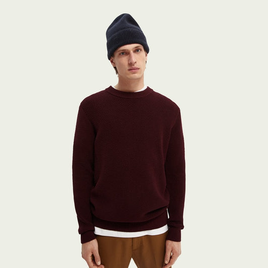 Knitted Crew-Neck Pullover - Burgundy