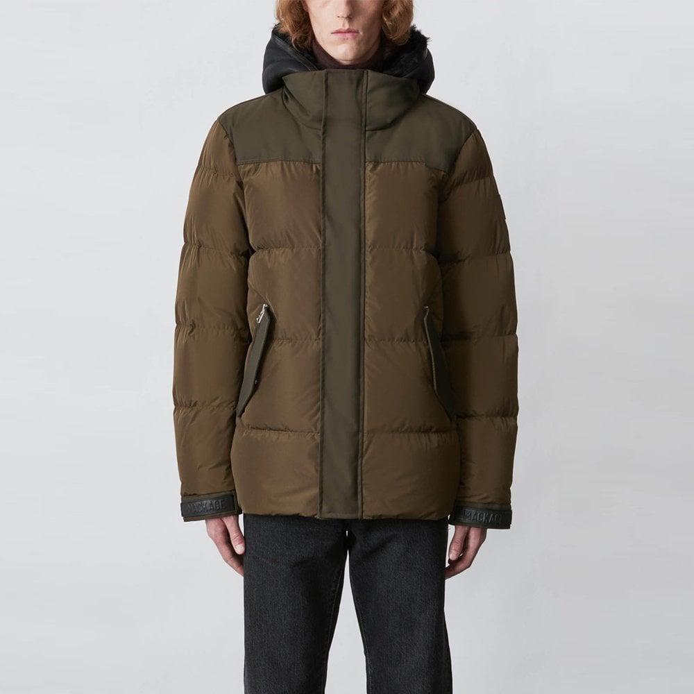 - Riley - Down Jacket with removable shearling bib - Green