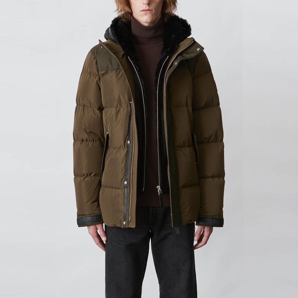 - Riley - Down Jacket with removable shearling bib - Green
