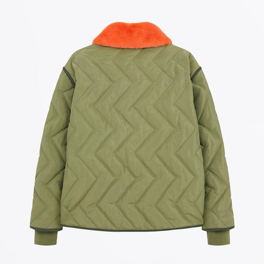 - Quilted Coat With Detachable Collar - Green