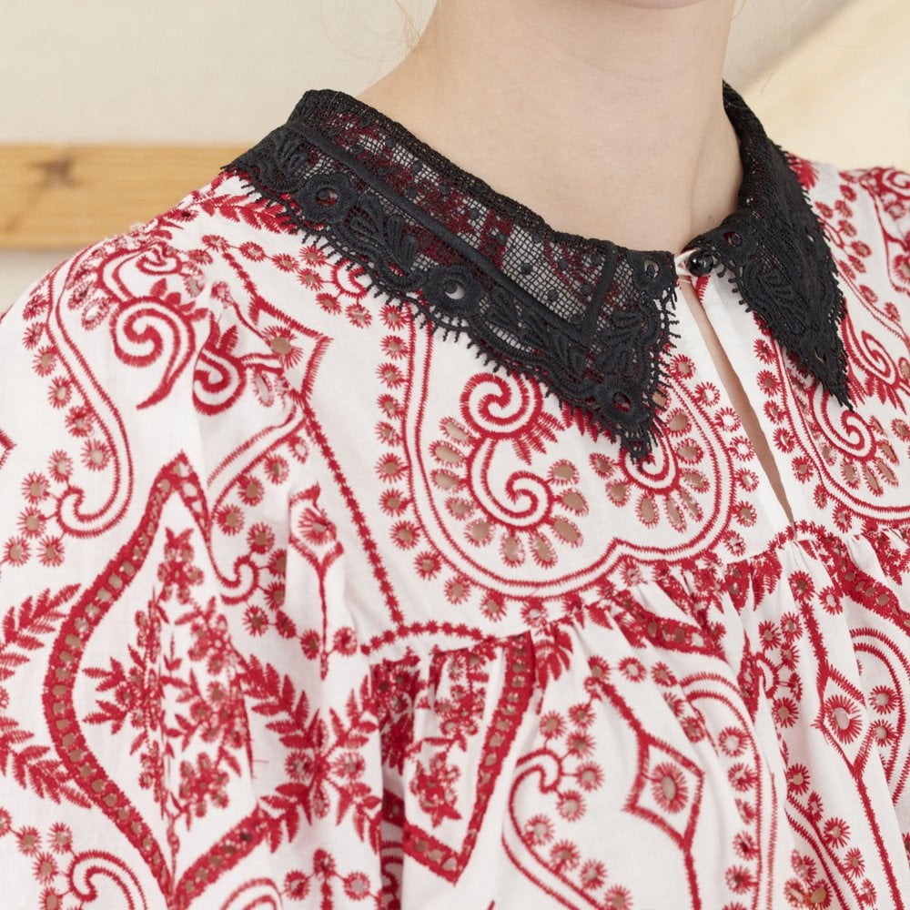 Munthe Nela - Embroidered Dress - White/Red