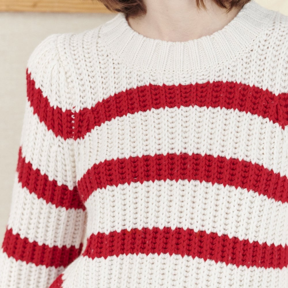 Munthe Nimble - Striped Pullover - Off-White/Red