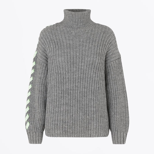 - Sugsi - Rib Knit Turtleneck Sweater - Grey