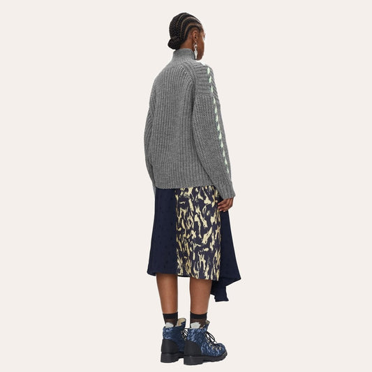 - Sugsi - Rib Knit Turtleneck Sweater - Grey