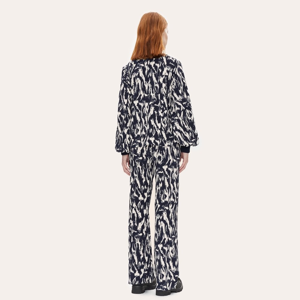 - Cyrene - Abstract Print Blouse - Navy/White