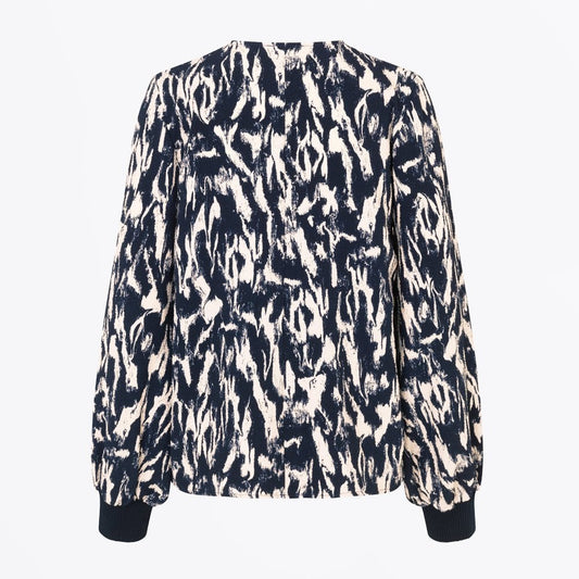 - Cyrene - Abstract Print Blouse - Navy/White