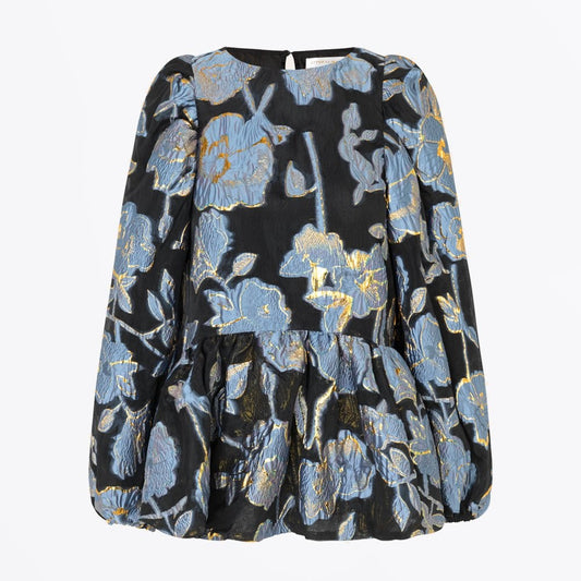 Jenny - Peplum Floral Top - Blue/Black
