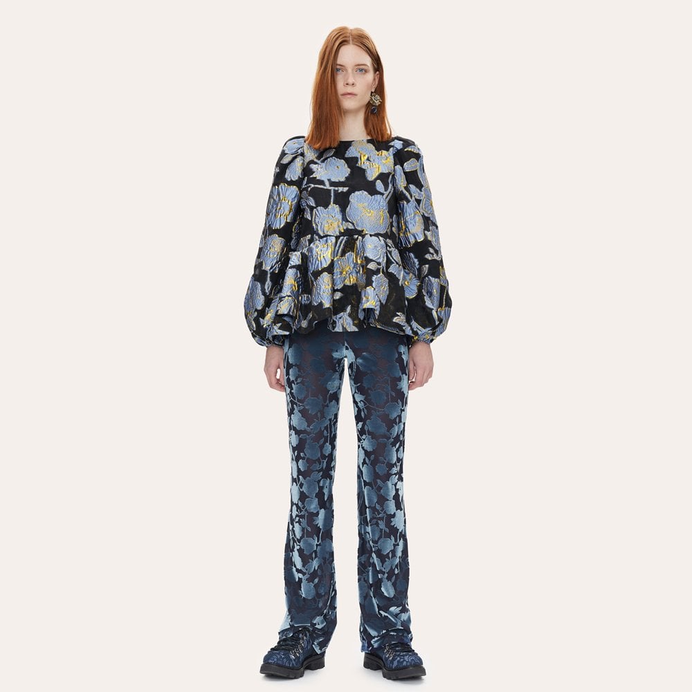 Stine Jenny - Peplum Floral Top - Blue/Black