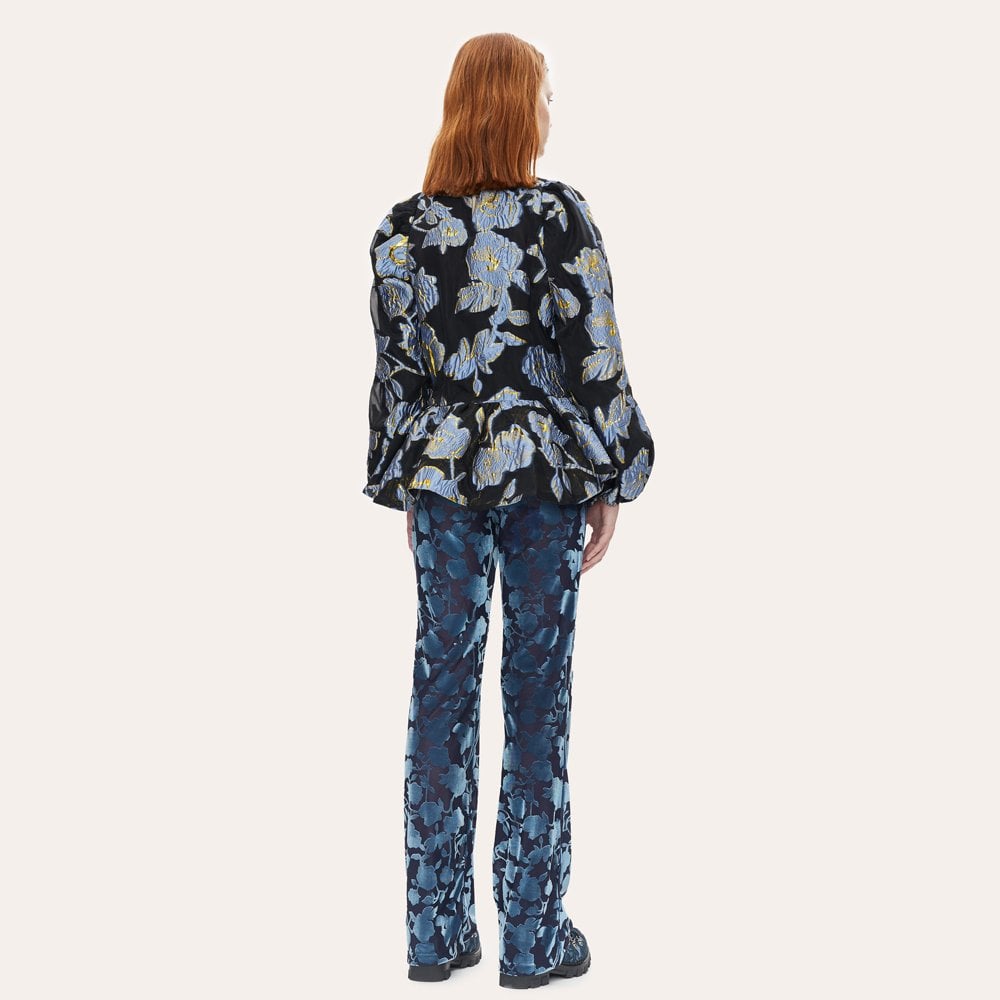 Stine Jenny - Peplum Floral Top - Blue/Black