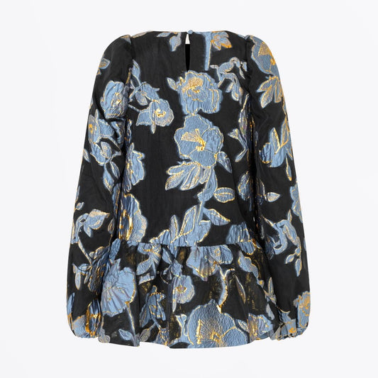 Jenny - Peplum Floral Top - Blue/Black