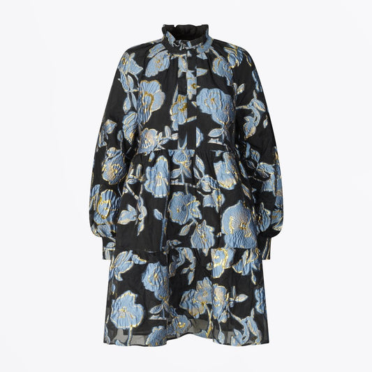 Jasmine - Floral Organza Dress - Blue/Black