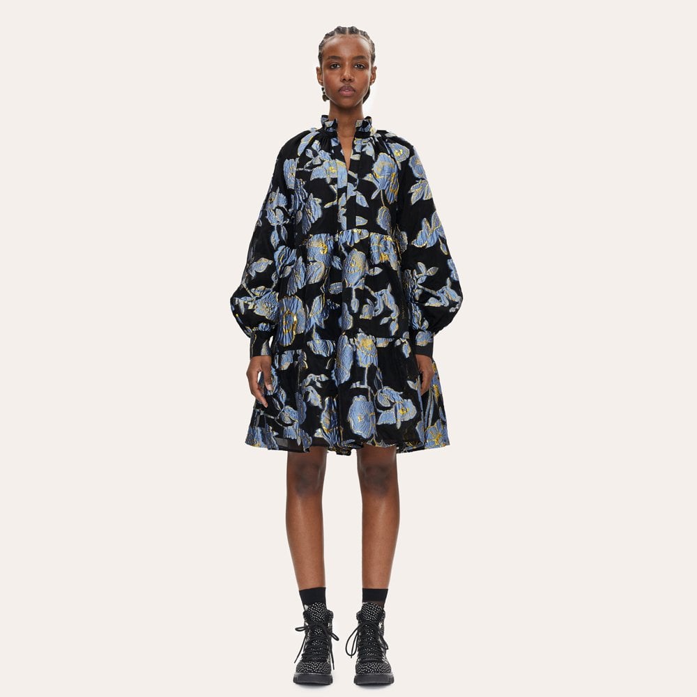 - Jasmine - Floral Organza Dress - Blue/Black