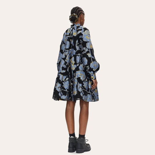 Jasmine - Floral Organza Dress - Blue/Black