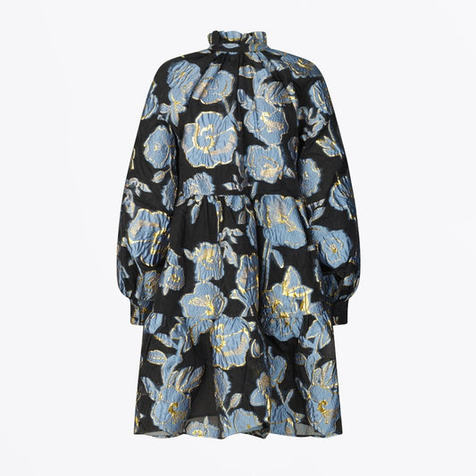 Jasmine - Floral Organza Dress - Blue/Black