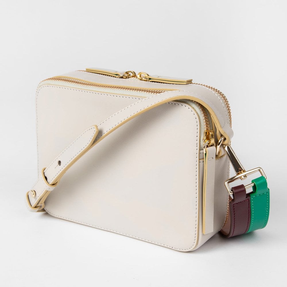 Paul Leather Cross Body Bag With Emboss - Cream