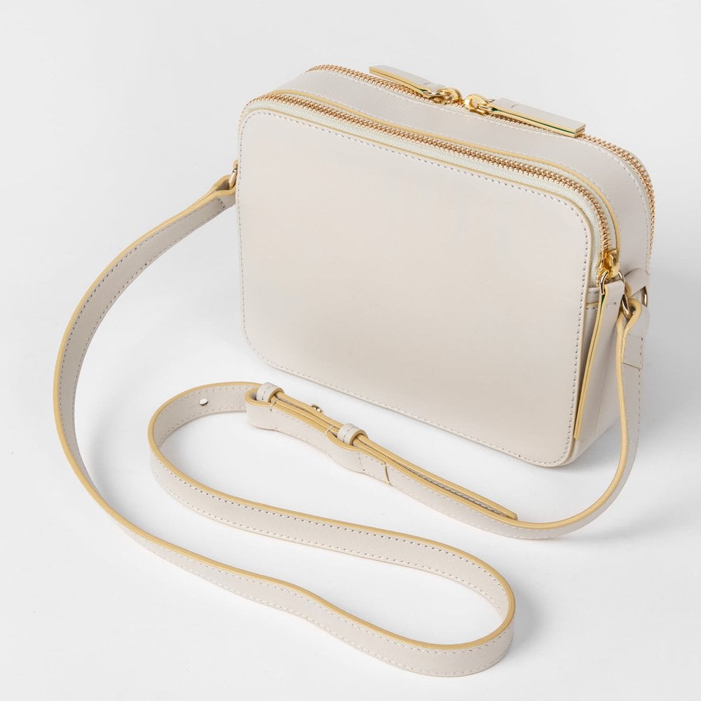 Leather Cross Body Bag With Emboss - Cream