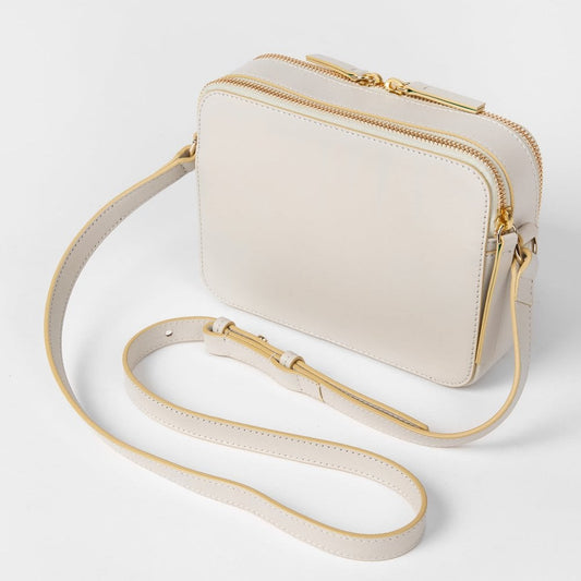 Leather Cross Body Bag With Emboss - Cream