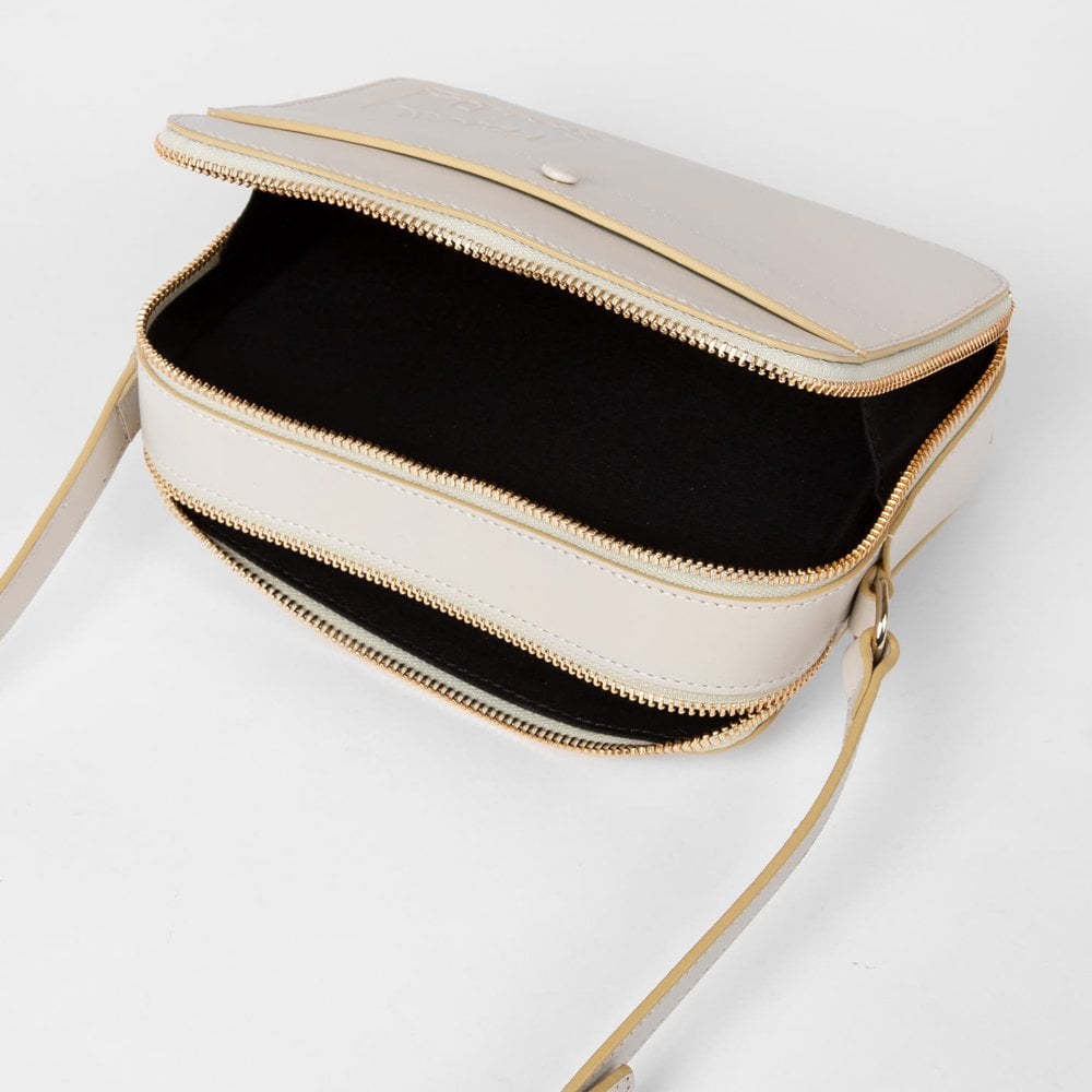 Leather Cross Body Bag With Emboss - Cream