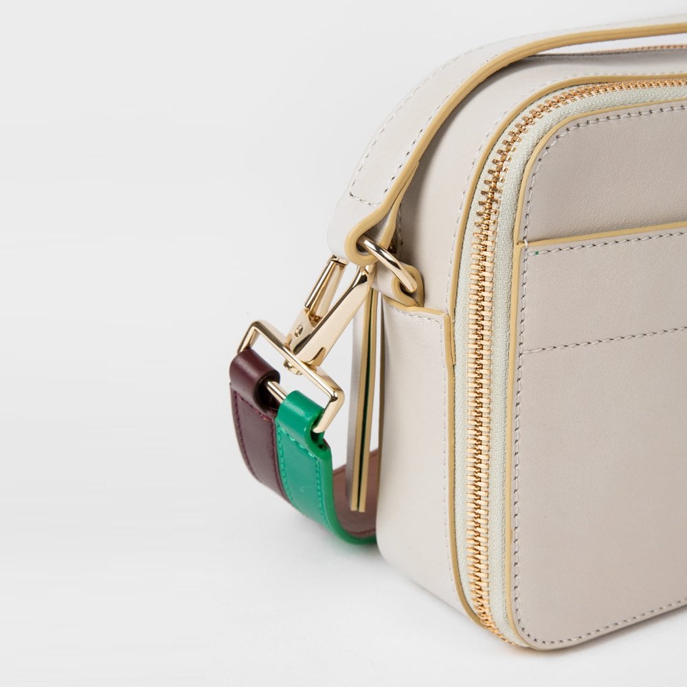 Paul Leather Cross Body Bag With Emboss - Cream