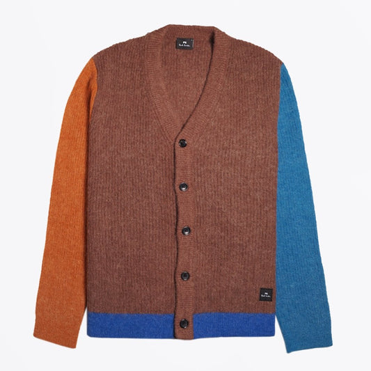- Colour-Block Alpaca-Blend Cardigan - Brown/Multi