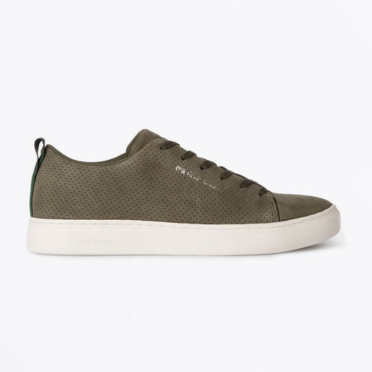 - Perforated Leather 'Lee' Trainers - Khaki