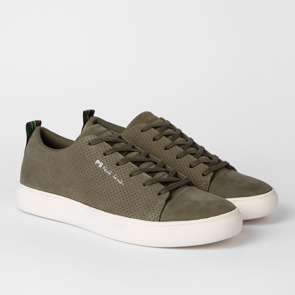 - Perforated Leather 'Lee' Trainers - Khaki