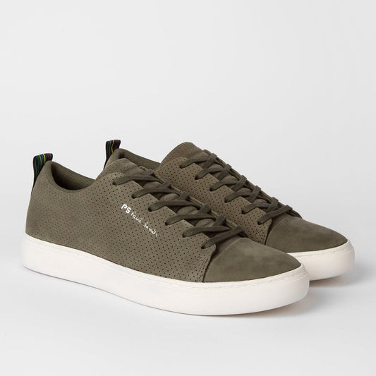 - Perforated Leather 'Lee' Trainers - Khaki