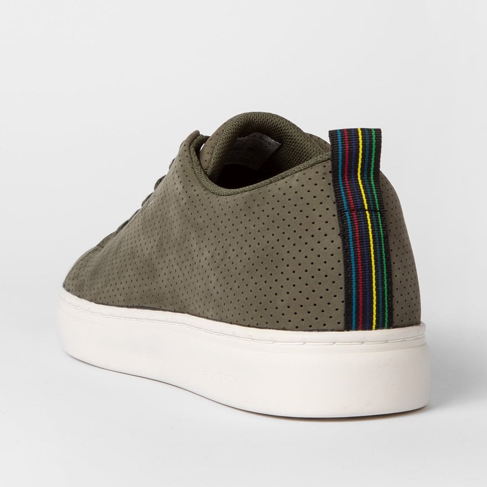 - Perforated Leather 'Lee' Trainers - Khaki