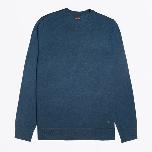 Merino Crew Neck Pullover - Teal Blue