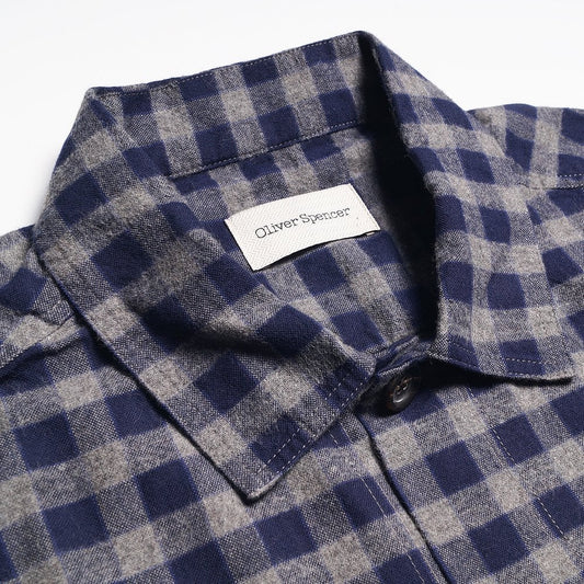 - Avery - Checked Overshirt - Navy Blue