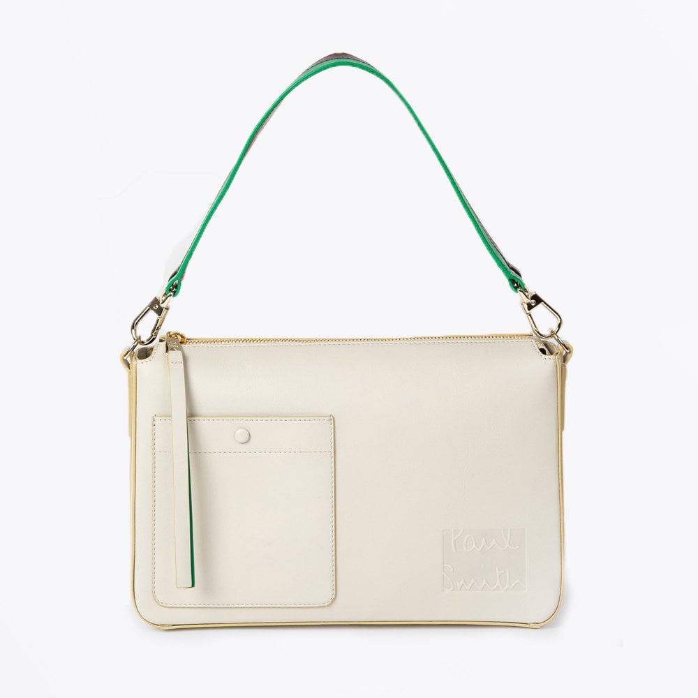 Paul Leather Shoulder Bag With Emboss - Cream