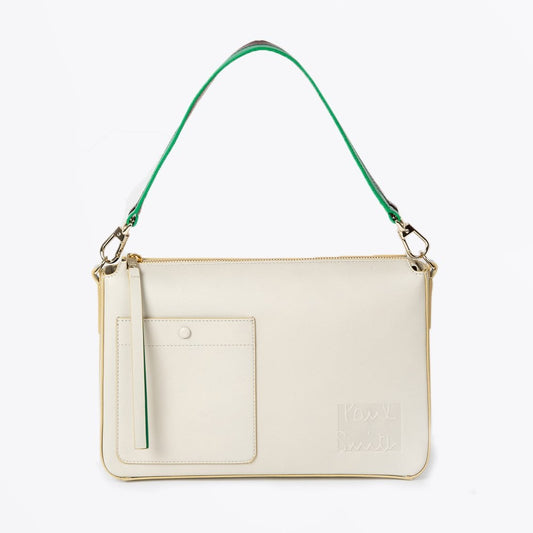 Leather Shoulder Bag With Emboss - Cream