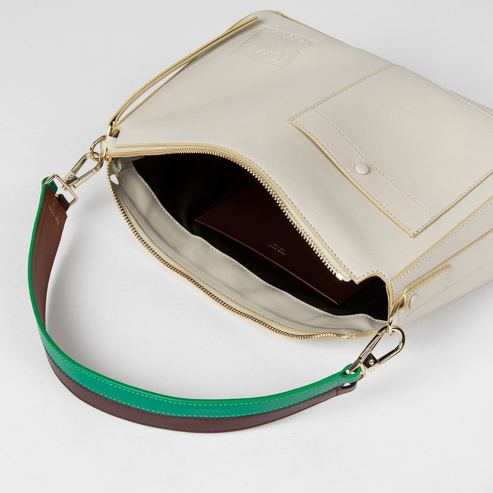 Leather Shoulder Bag With Emboss - Cream