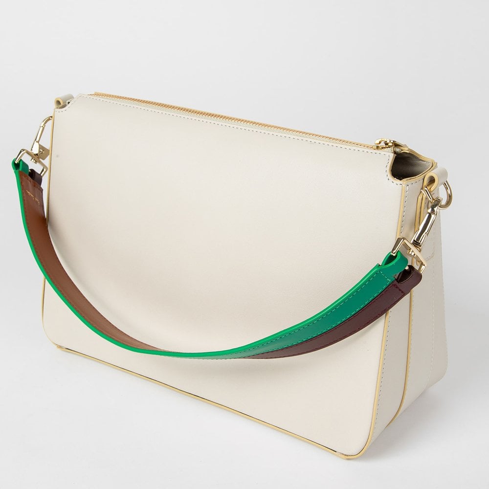 Paul Leather Shoulder Bag With Emboss - Cream