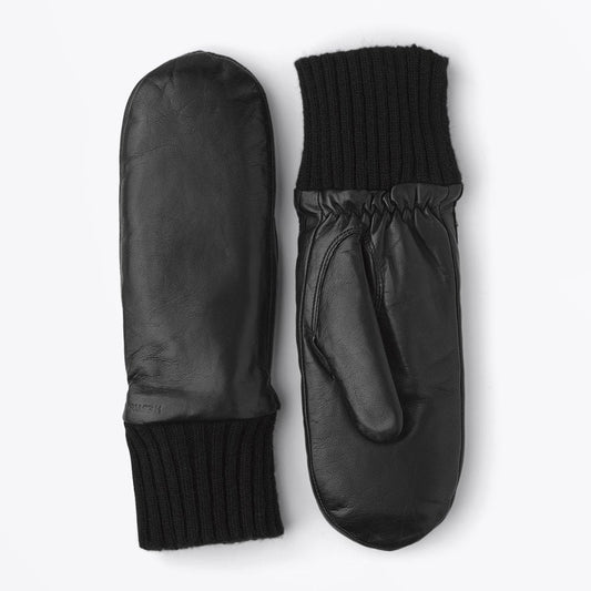 - Tina - Leather Mitten Gloves - Black