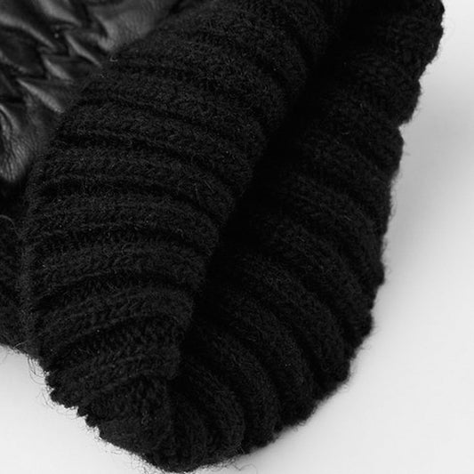 - Tina - Leather Mitten Gloves - Black