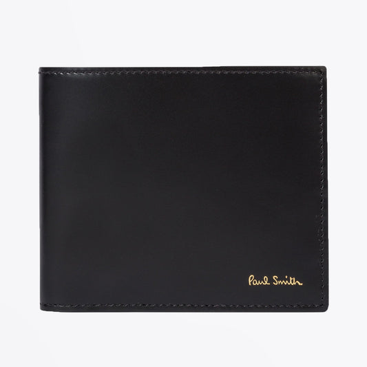 Leather Signature Stripe Interior Billfold Wallet - Black