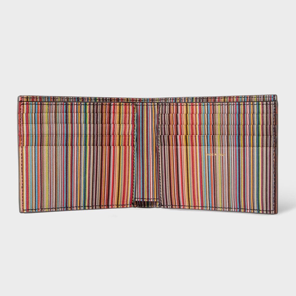Leather Signature Stripe Interior Billfold Wallet - Black