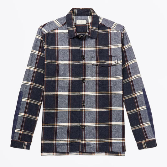 - Avery - Cotton Check Overshirt - Navy Blue