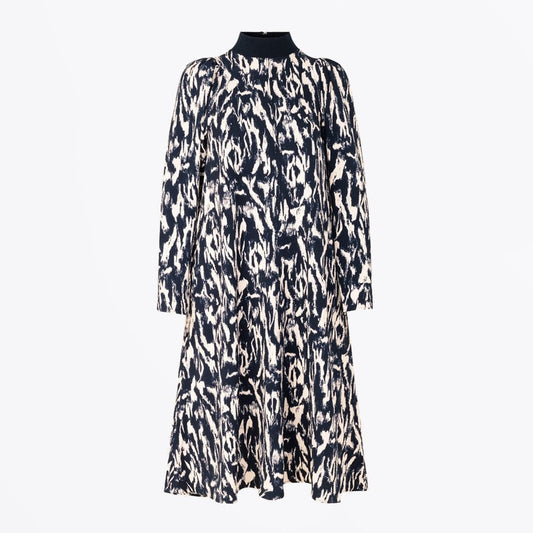- Evina - Abstract Print Dress - Navy/White
