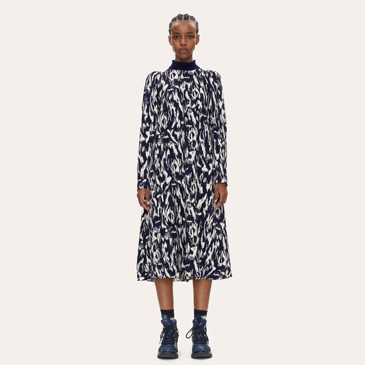 - Evina - Abstract Print Dress - Navy/White