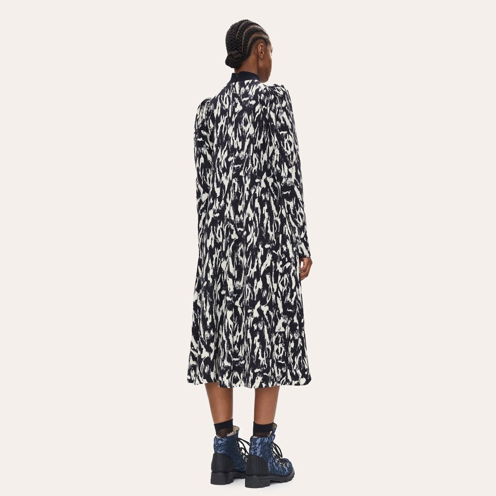 - Evina - Abstract Print Dress - Navy/White