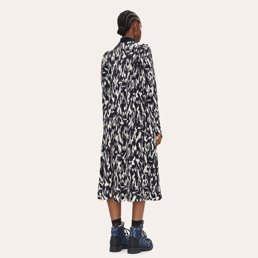 - Evina - Abstract Print Dress - Navy/White