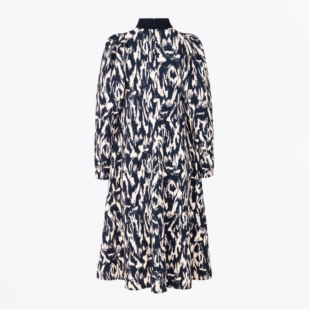 - Evina - Abstract Print Dress - Navy/White