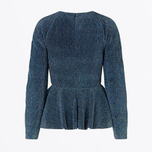 - Tyra - Metallic Peplum Top - Blue