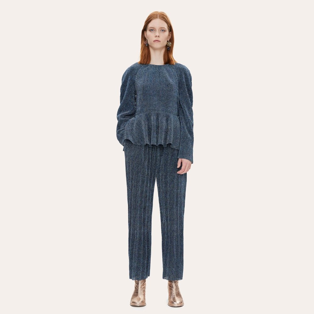 - Isra - Metallic Pants - Blue