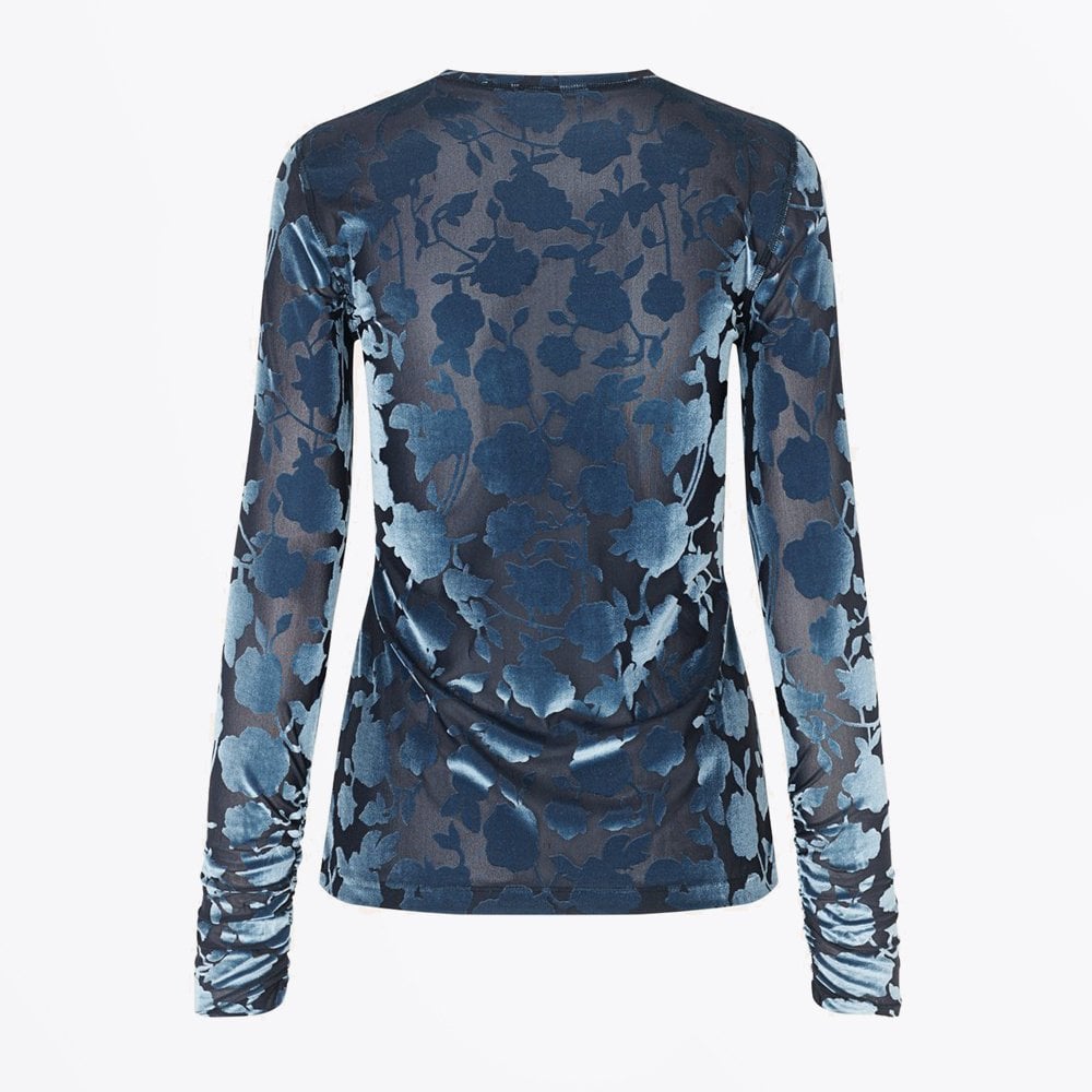- Delila - Velvet Devore Top - Blue/Navy